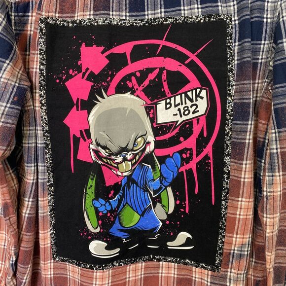 Blink 182 Shirt Adult Medium Bunny Graphic Band Logo Handmade Bleach Flannel - Picture 2 of 15